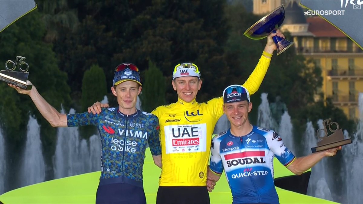 Mihai Simion (@faustocoppi60) on Twitter photo In my opinion, this is one of the best podiums in the history of Tour de France. Thank you for the show, guys! 👏👏👏
🥇 🇸🇮 Tadej Pogacar (<a href="/TeamEmiratesUAE/">@UAE-TeamEmirates</a> ) 🏆
🥈 🇩🇰 Jonas Vingegaard (<a href="/vismaleaseabike/">Team Visma | Lease a Bike</a> )
🥉 🇧🇪 Remco Evenepoel (<a href="/soudalquickstep/">Soudal Quick-Step Pro Cycling Team</a> )
#TDF2024 In my opinion, this is one of the best podiums in the history of Tour de France. Thank you for the show, guys! 👏👏👏
🥇 🇸🇮 Tadej Pogacar (<a href="/TeamEmiratesUAE/">@UAE-TeamEmirates</a> ) 🏆
🥈 🇩🇰 Jonas Vingegaard (<a href="/vismaleaseabike/">Team Visma | Lease a Bike</a> )
🥉 🇧🇪 Remco Evenepoel (<a href="/soudalquickstep/">Soudal Quick-Step Pro Cycling Team</a> )
#TDF2024