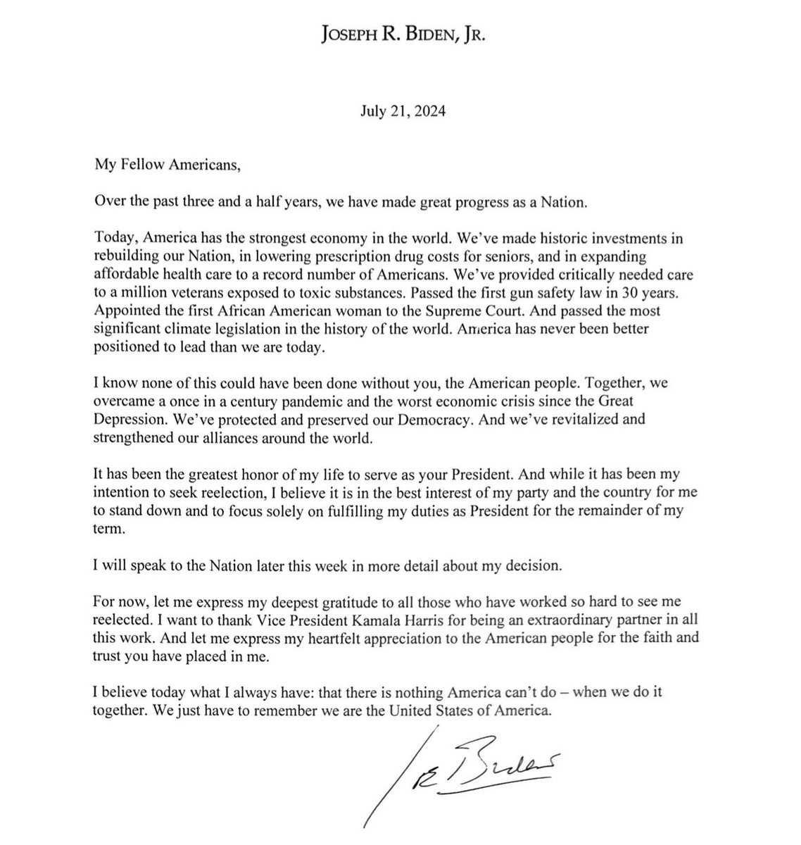 Et stor præsident og Demokrat trækker sig som præsidentkandidat i dag. Håber alle Demokrater og støtter af demokrati, social retfærdig grøn omstilling og kampen for bl.a. Ukraine er i arbejdstøjet igen morgen 🇺🇸✊