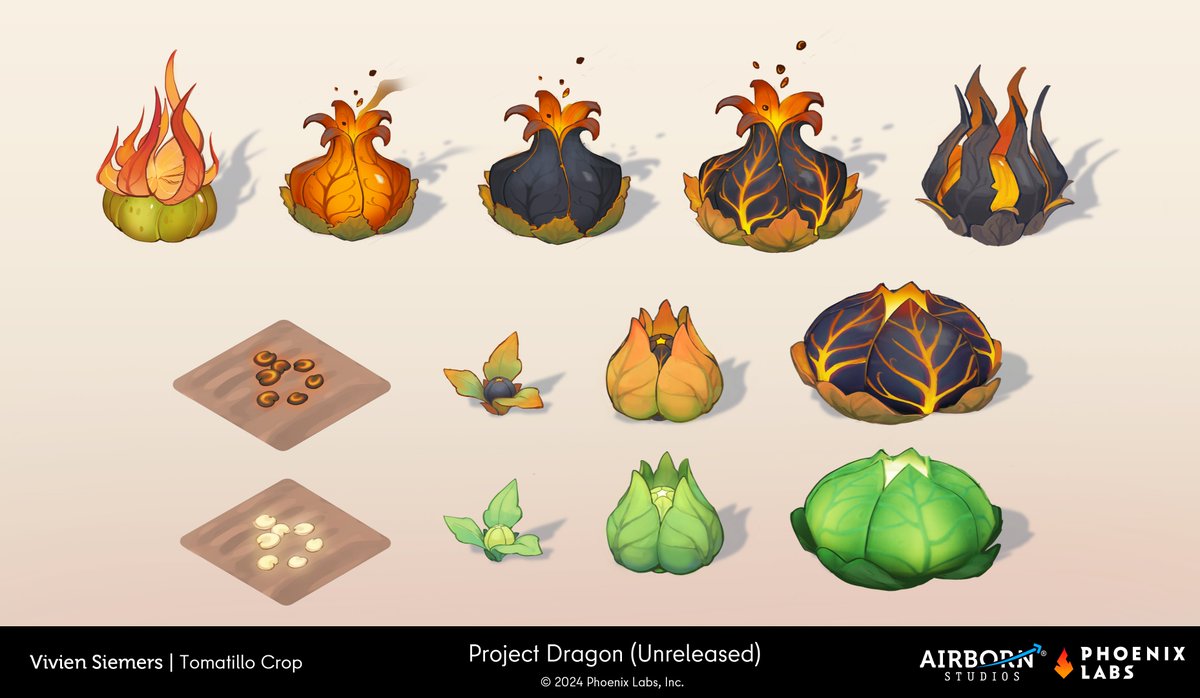 scarVii's tweet image. A few more concepts I made for #ProjectDragon🌱 
Got to help out on some of the crops that players would be able to grow!