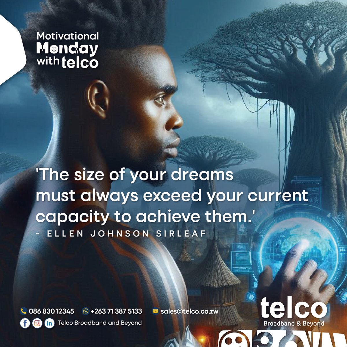 "Ellen Johnson Sirleaf: 'The size of your dreams must always exceed your current capacity to achieve them.' Dream big. Let's get started! #telcoBroadbandandBeyond"