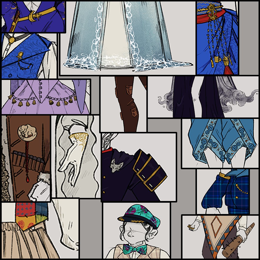 Here's a sneak peek into some of the art for Textiles of #Eberron Issue 1: five Nations. These are some highlights of my favorite parts of the sketches done by the amazing <a href="/avanciia/">Jam | Commissions Open</a>. These details are to DIE for.

The supplement will be coming out this fall on DMsGuild!