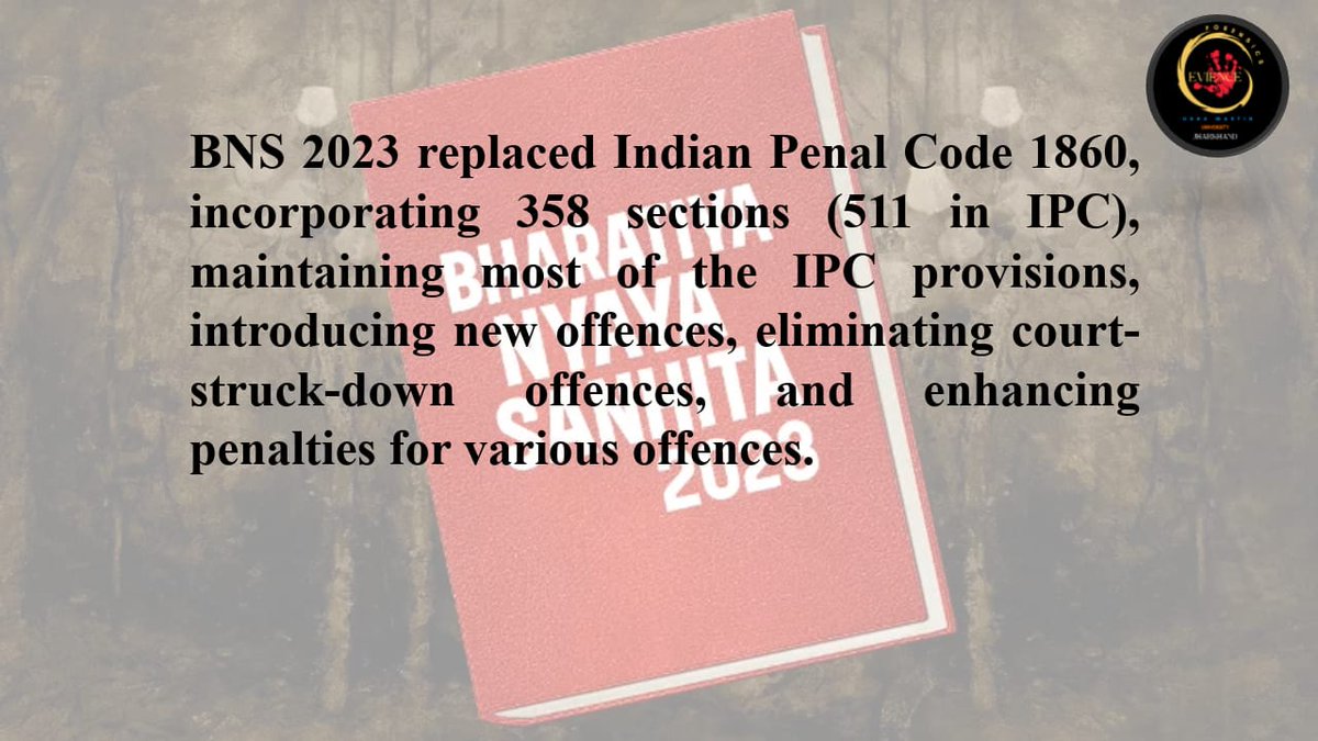 forensicUMU's tweet photo. Excited to delve into the updates and implications of Bhartiya Nyaya Sanhita 2023, shaping the legal landscape with its new provisions. A significant milestone towards justice reform in India!
 #LegalReform #BhartiyaNyayaSanhita2023
 #JusticeForAll https://t.co/kFrvpPo5mG