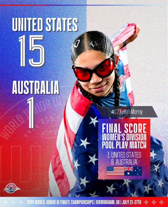 Team USA off to a dominate start as they handle Australia easily in their first round match. My girl draped in USA banner as she had a very good game!
