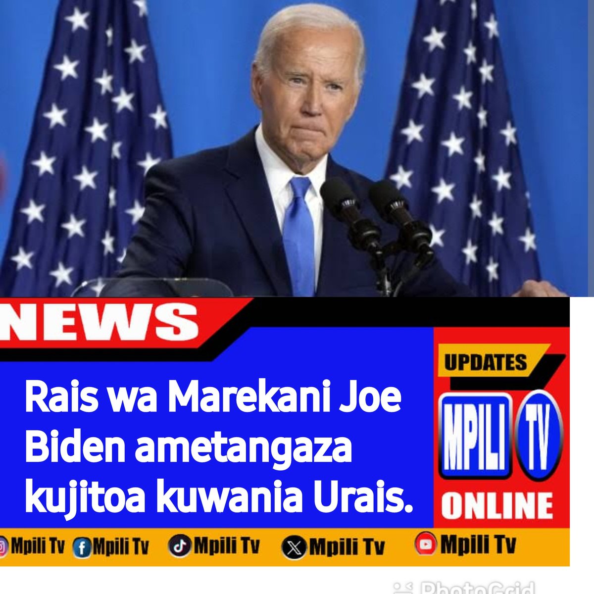 mpilitz's tweet photo. Breaking News: Rais wa Marekani Joe Biden ametangaza kujitoa kuwania urais kwenye uchaguzi ujao akisema “Ni muhimu kwa chama na nchi”.
#mpilitvupdates https://t.co/cViNvCJxGS