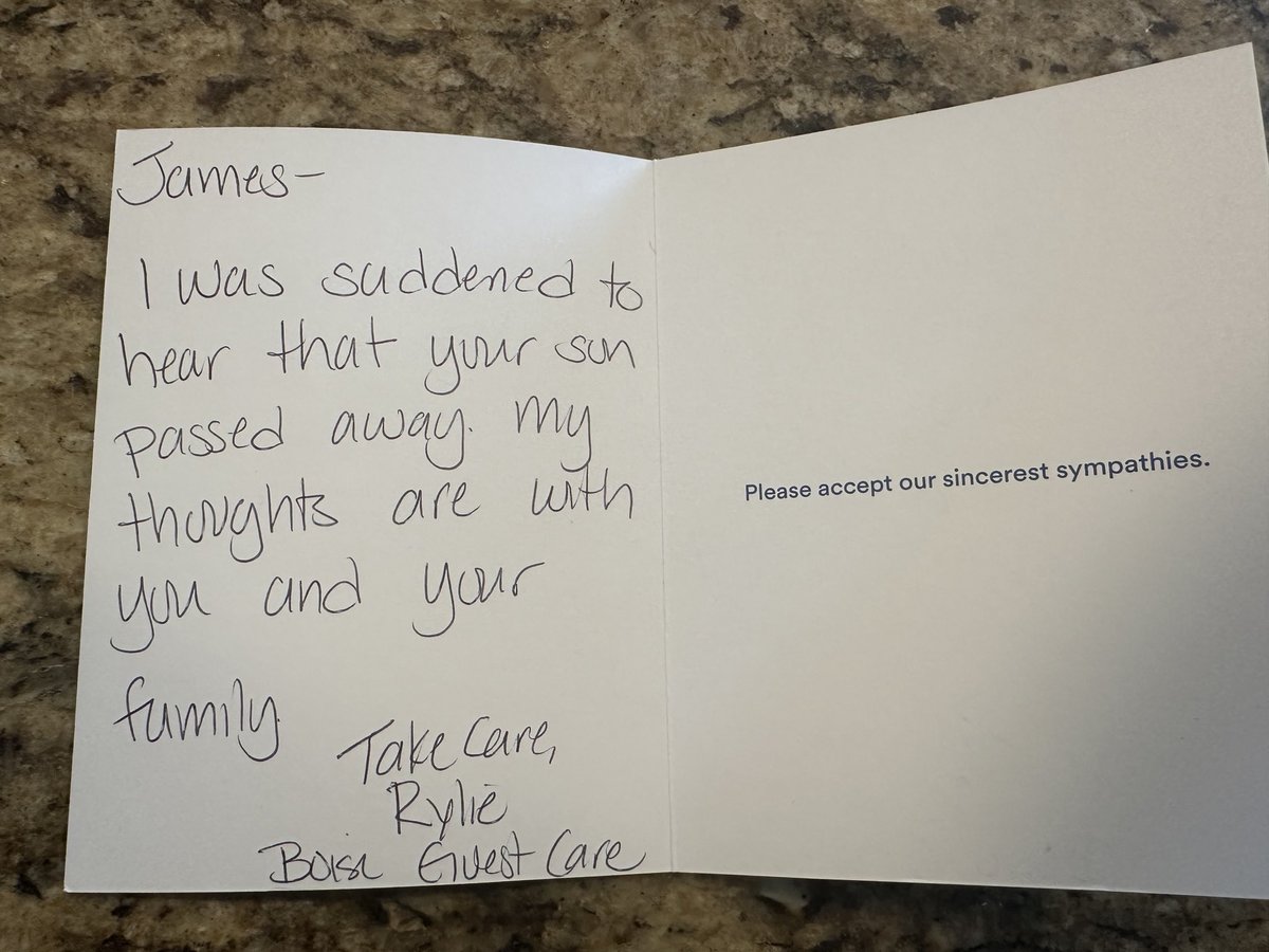 Some of the hardest calls I’ve made were taking Asher’s name off our travel reservations. I greatly appreciate this hand written note from ⁦⁦<a href="/AlaskaAir/">Alaska Airlines</a>⁩ .⁩ THIS is customer service 💙