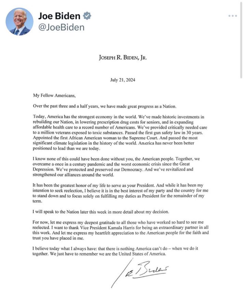 GistFacts's tweet photo. BREAKING NEWS

The US President Joe Biden Out of the presidential race. Says he won't seek re-election.

#JoeBiden #JoeBiden2024 #PeterObi #Protest #gistfacts https://t.co/GOWgiKTTjc