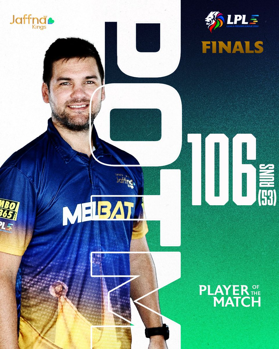 🌟 Player of the Match: Rilee Rossouw! 🌟

A phenomenal 106 runs off 53 balls in the finals. What a performance! 
Congratulations, Rilee! 🏏🔥

#LPL2024