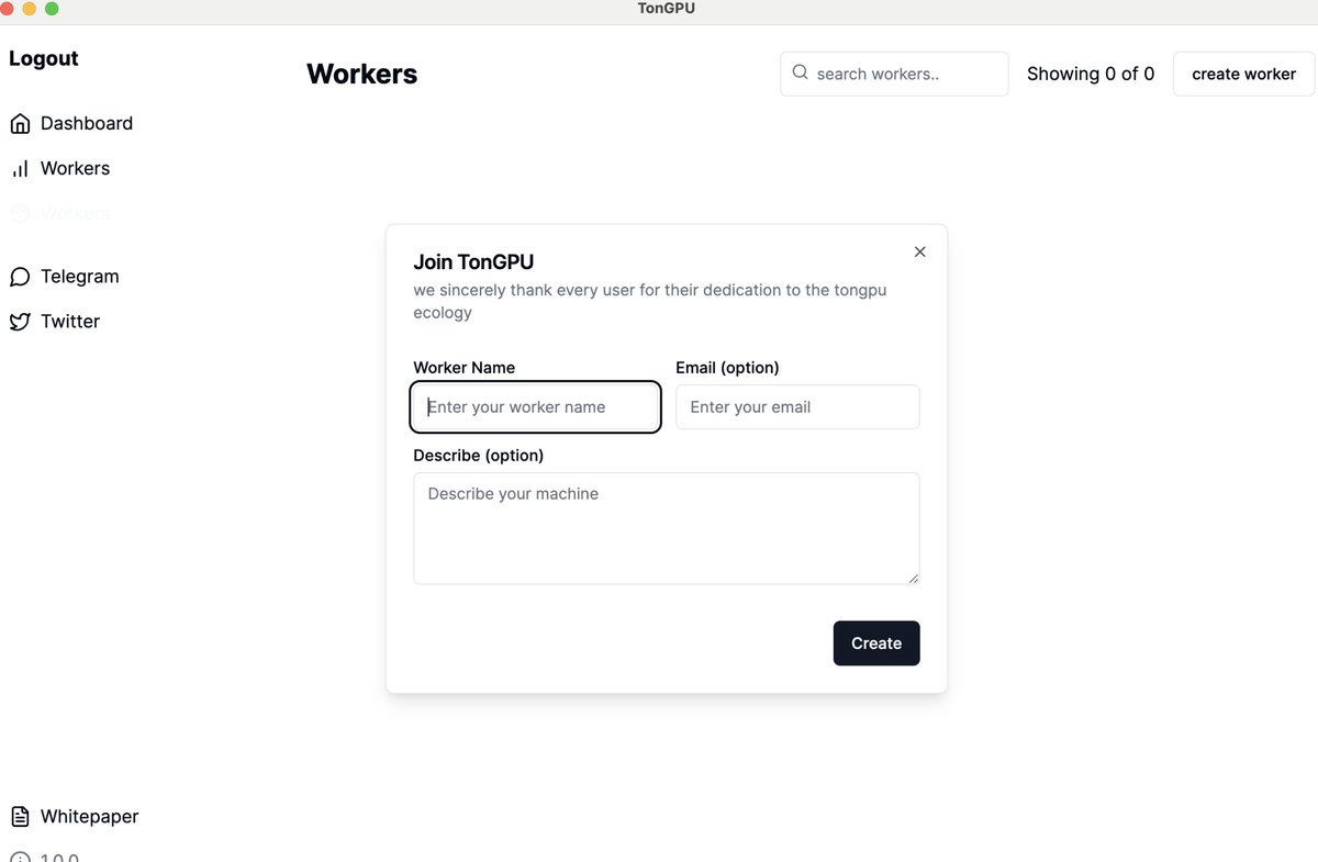 TonGPU_Labs's tweet photo. 😉TonGPU v1.0 MacOS version released😉

Now you can directly create an account in the Mac app and mount your idle machines

We have consider users who are not familiar with using the cmd, everyone will be able to use the app for one-clock mounting!

https://t.co/iIhDVDSsOc