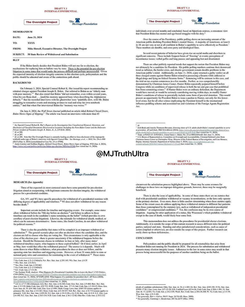 Everyone should read this…

They’ve Successfully Replaced Joe Biden on the Ballot — but How is the Next Nominee Going to Get on the Ballot in Two States? 

The Heritage Oversight Project Highlighted They Cannot Take Biden off the Democratic Ticket in Two States, for any Reason