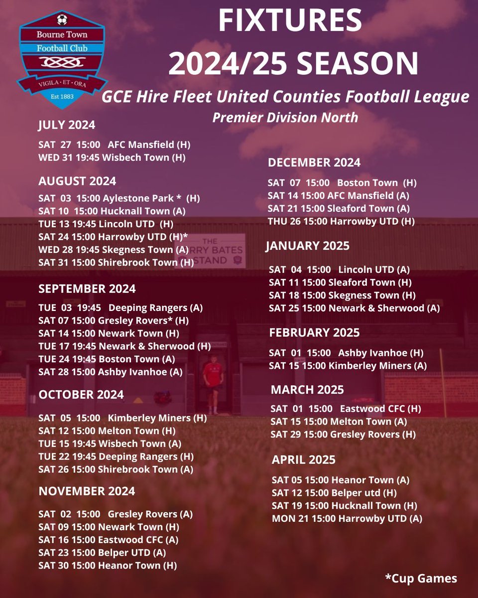 FIXTURES CONFIRMED!

Our full United Counties League Premier North fixture list has been confirmed and we can't await to get the season started.

🟣🔵 UP THE WAKES 🟣🔵