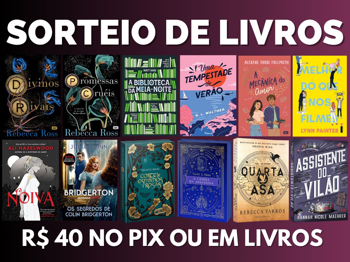 🚨 SORTEIO DE LIVROS RELÂMPAGO NO FORMULÁRIO

🗓 Resultado HOJEEEEEEE 23H

Postando de novo só pra avisar:
1. Dá RT no fixado 🔃
2. Comenta o livro que você quer ou PIX
3. Prencha o Formulário. Sorteio Exclusivo para participantes do grupo, link do formulário no fixado do grupo: