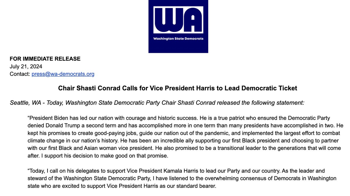 washdems's tweet photo. Thank you President Biden for your service to our country. 
The WA State Dems will continue our work to elect Democrats up and down the ticket. https://t.co/jdQiDxkEiN