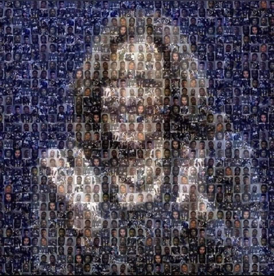 Mosaic of <a href="/KamalaHarris/">Kamala Harris</a> <a href="/VP/">Vice President JD Vance</a> made out of all the black men she locked up and kept in prison past their release date for cheap labor.