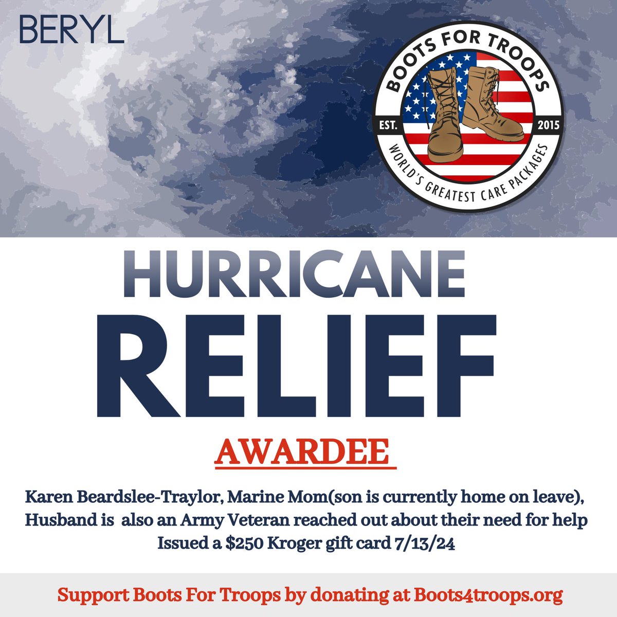 Happy we were able to help some veterans in Houston impacted by hurricane Beryl.