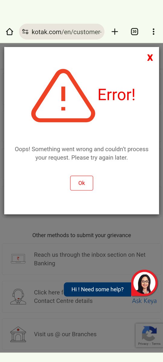 003mallick's tweet photo. @KotakBankLtd @KotakCares @RBI 
Whenever I try to raise a complaint, I receive the message, 'Oops! Something went wrong and couldn’t process your request. Please try again later' Additionally, the RBI Ombudsman Portal requires a formal complaint to be lodged with the bank first. https://t.co/ECk56mJwOD