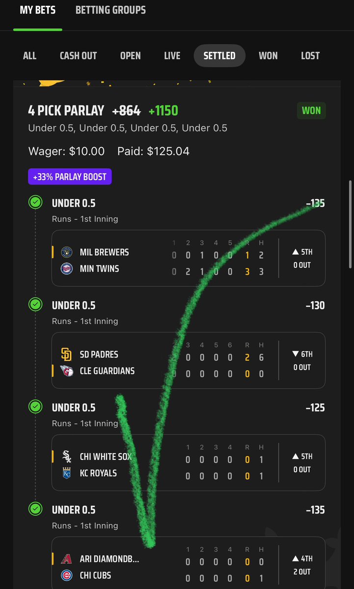 DFSnDONUTS's tweet photo. banggggg clean mofo NRFI sweep!!!!!! 

🔥 insane NRFI heater since the break
✅ +1150 NRFI Parlay 💰💰💰
✅ +767 NRFI Parlay 💰💰💰
✅ Team NRFI parlay 
✅ MIL/MIN -115
✅ SD/CLE -125
✅ CWS/KC -115
✅ ARI/CHC -130
✅TB/NYY NRFI +119
✅DET/TOR NRFI +102
✅HOU/SEA NRFI -105
✅NYM/MIA u1.5 NRFI lay
✅DET/TOR u1.5 NRFI lay
✅TB/NYY u1,5 NRFI lay
✅HOU/SEA u1.5 NRFI lay
✅MIA team NRFI lay
✅TOR team NRFI lay
✅TB team NRFI lay
✅Kirby parlay 1
✅Kirby parlay 2
✅Kirby parlay 3
😢 CWS/KC NRFI three days ago