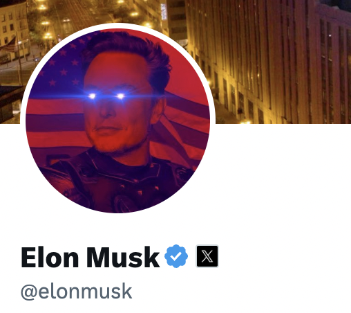 DegenerateNews's tweet photo. BREAKING: @elonmusk IS REPPING LASER EYES PFP https://t.co/uD9dwDMrPH
