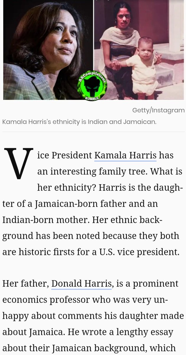 TexARCangel's tweet photo. #KamalaHarris is not Black American! To the Democrat Race baiters and Victimhood puppets they will say shes black, Shes NOT!
Her Mom is Indian
Her Dad is Jamaican
Her dad #Donaldharris whom is upset with her over Jamaica comments Kamala has made.
#ARCompilations https://t.co/dpYqRfLfhw