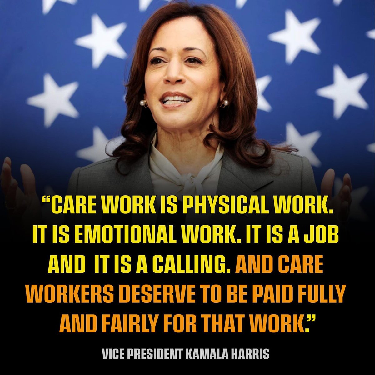 Our VP <a href="/KamalaHarris/">Kamala Harris</a> is the exact leader we need for this moment, to fight for our families, our freedoms and our future — experienced &amp; ready to deliver for ALL of us. I intend to do everything I can to get her elected and I ask that you do too.