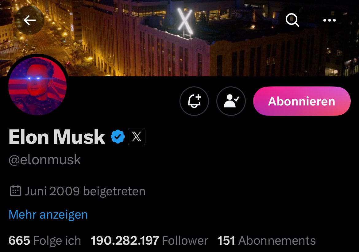 👀👀👀

<a href="/elonmusk/">Elon Musk</a> plötzlich mit #Laseraugen in seinem Profilbild😳

Hat er jetzt wieder zu #Bitcoin gefunden?😬