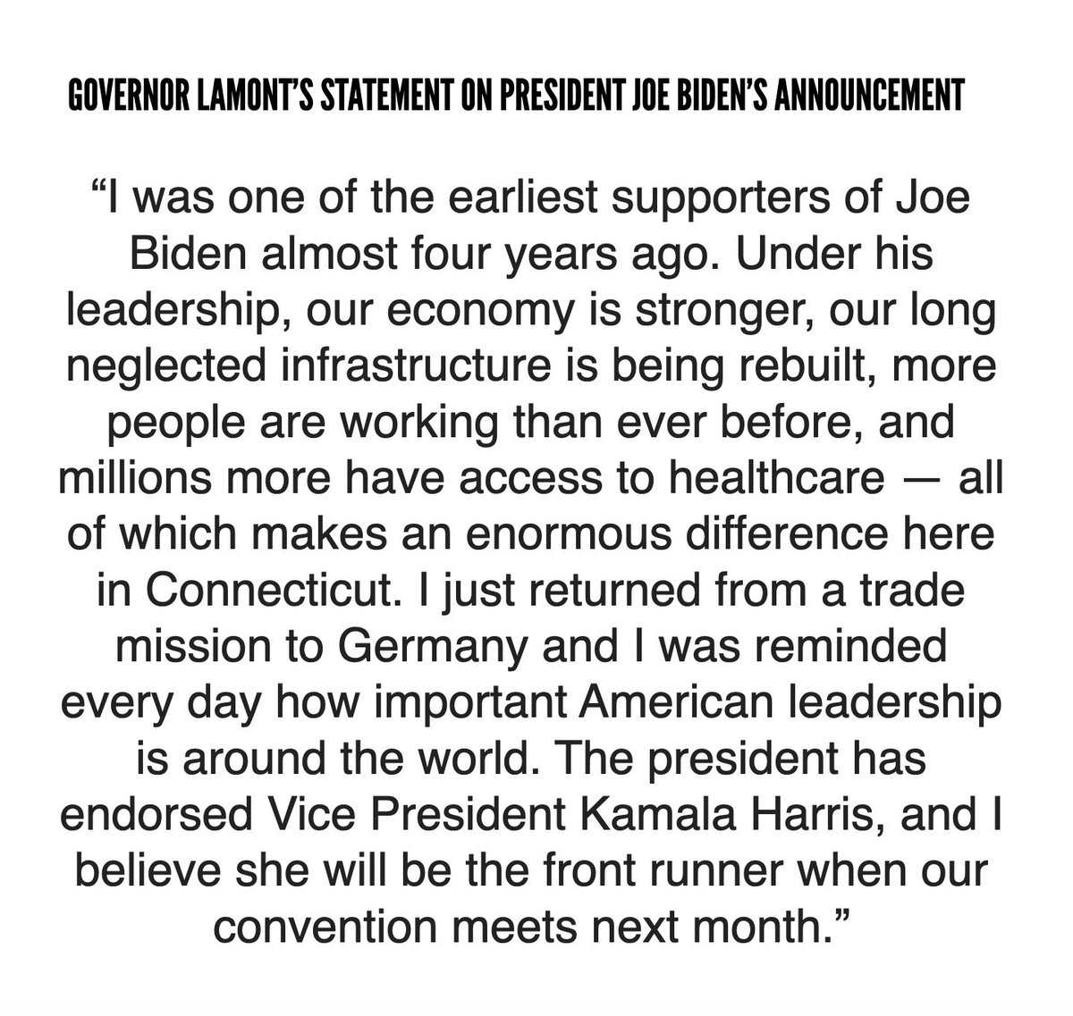 Here is my statement on President Joe Biden’s announcement: