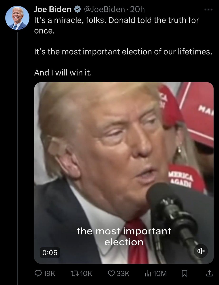 ModernityNews's tweet photo. This Biden post from 20 hours ago aged about as well as milk left in a sauna for 20 hours. Yesterday he was still convinced he would win the election. Really makes you think 🤔 https://t.co/XHcsm1JB08