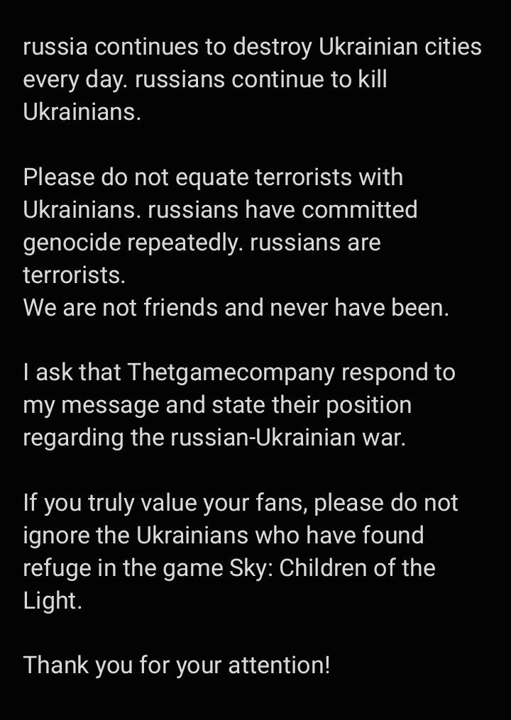 Gotosleepuwu's tweet photo. I am still addressing @thatgamecompany on behalf of the Ukrainian fans of the game Sky: Children of the Light!

@thatskygame

#scotl #skychildrenofthelight  #tgc #thatgamecompany #tsg #thatskygame #skyadventures #skyfest2024 #skyCOTL https://t.co/yx4i4DHMKW