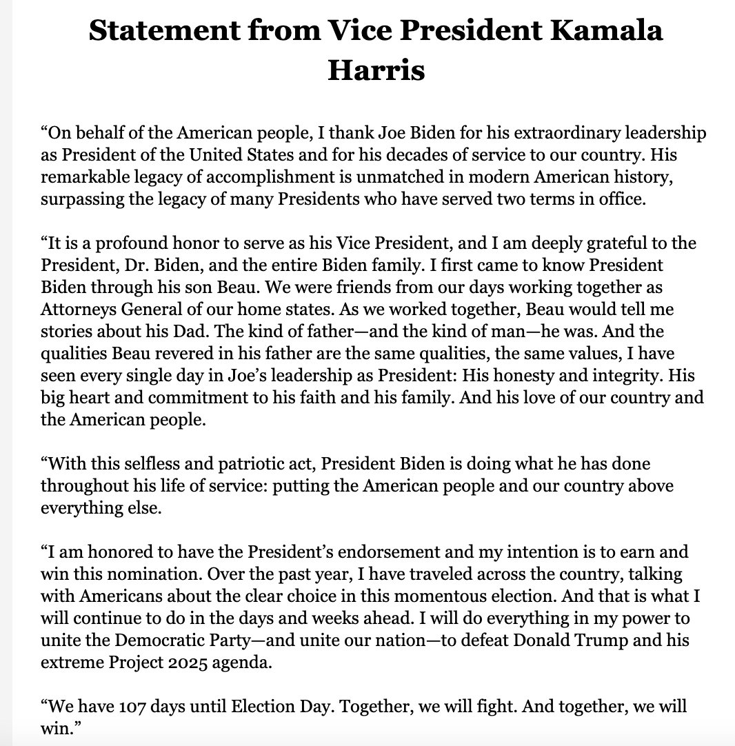 Bencjacobs's tweet image. INBOX: Statement from Vice President Kamala Harris