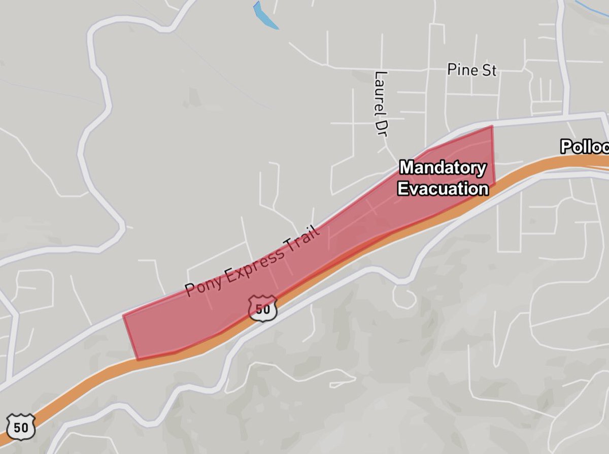 CHPPlacerville's tweet photo. #RidgewayFire #PollockPines
Evacuation information visit https://t.co/AYI0Mm3PdG for info and follow the direction of first responders.
Expect delays on US-50 westbound for people coming back from Tahoe. Avoid the area. https://t.co/bOyVDqM27e
