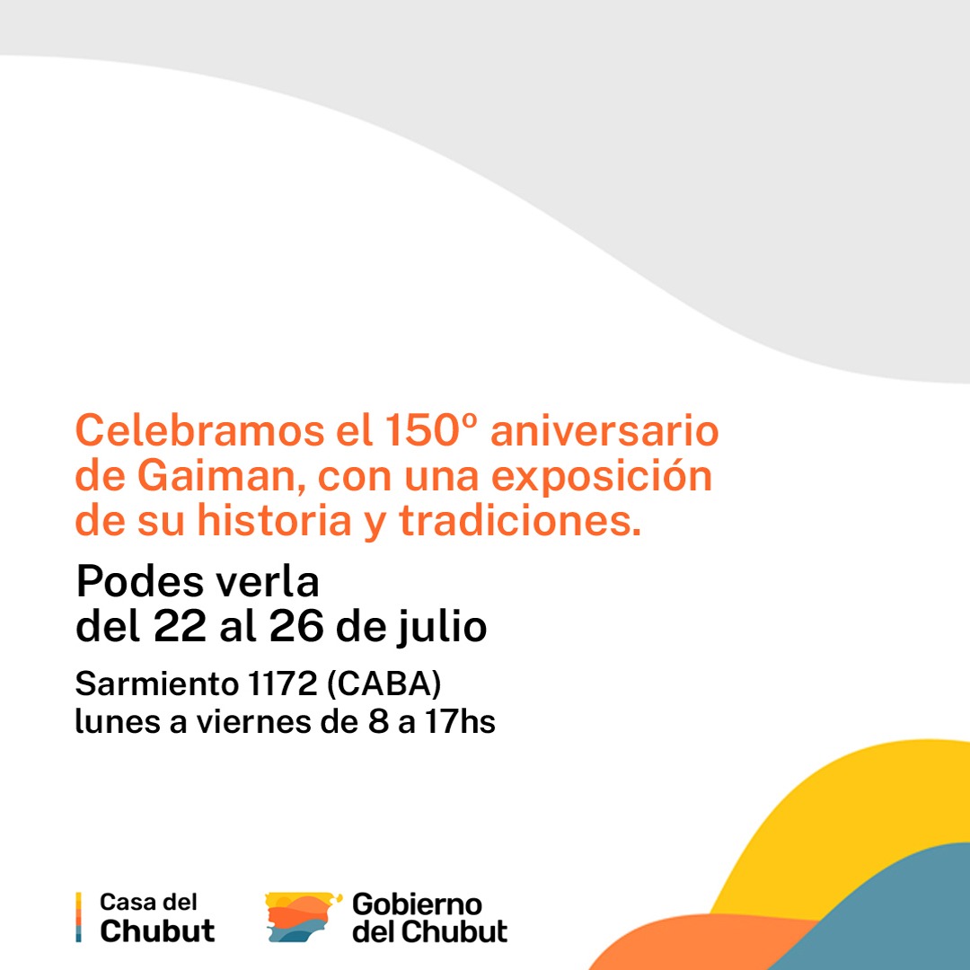 🏛️ Descubrí la historia y cultura de Gaiman el 22 de julio a partir de las 15.30 con nuestra imperdible muestra 🌟

🎉✨ Celebramos el 150º aniversario con una exposición que captura nuestras tradiciones más preciadas 📜

🎂 ¡Vení a celebrar con nosotros! 
📍Sarmiento 1172, BSAS
