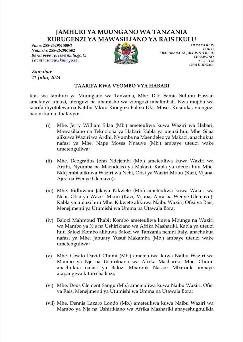 TZMsemajiMkuu's tweet image. Uteuzi na uhamisho wa viongozi