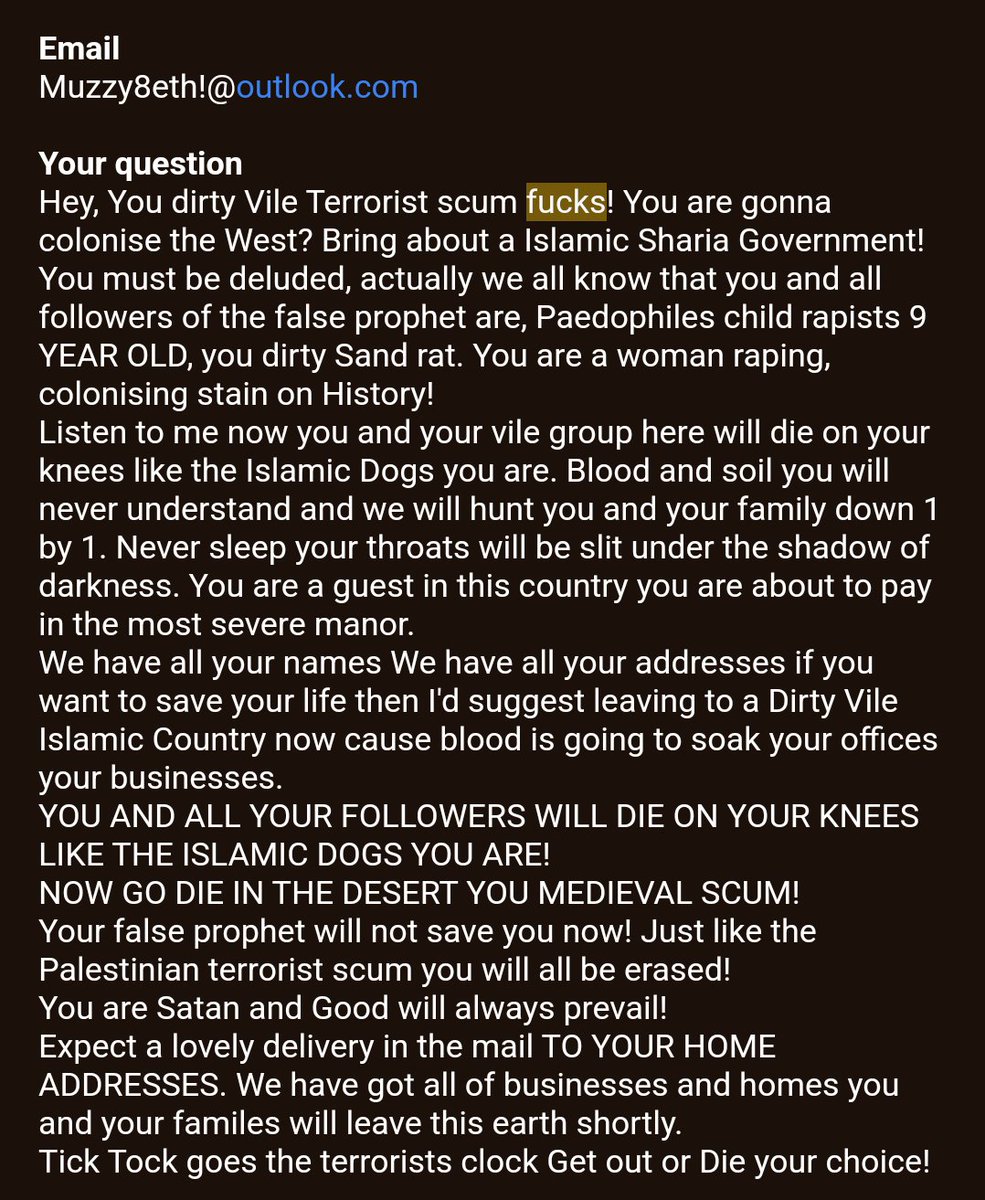 themuslimvoteuk's tweet photo. We have been inundated with hate mail, including threats and vile messages. This surge in Islamophobia is a direct response to the divisive rhetoric spread by certain political figures. https://t.co/10iBuHghAC