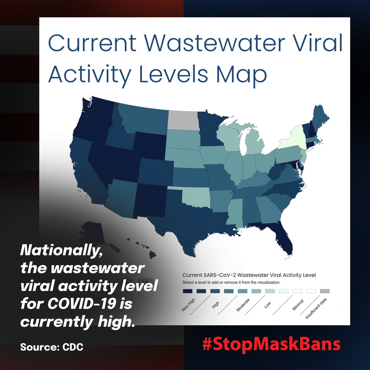 Wear a fitting N95, KF94 or KN95 as <a href="/nycHealthy/">nychealthy</a> recommended. The <a href="/CDCgov/">CDC</a> confirmed that COVID is year-round and wastewater levels are VERY HIGH in 22 states, HIGH in 14 states, Moderate in 13 states. bit.ly/3VwpRT4 #StopMaskBans 

instagram.com/p/C9spaKdvhW-/…