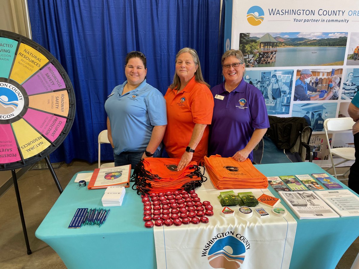 washcoroads's tweet photo. Do you want to have some #BigFairFun today? Stop by the Land Use & Transportation booth in the Wingspan building at the Washington County Fair! LUT Ambassadors Joni, Kellie and Lisa will share info, answer questions, and you can spin the wheel to win a prize. #WashCoLUT https://t.co/JZajzGmiE7