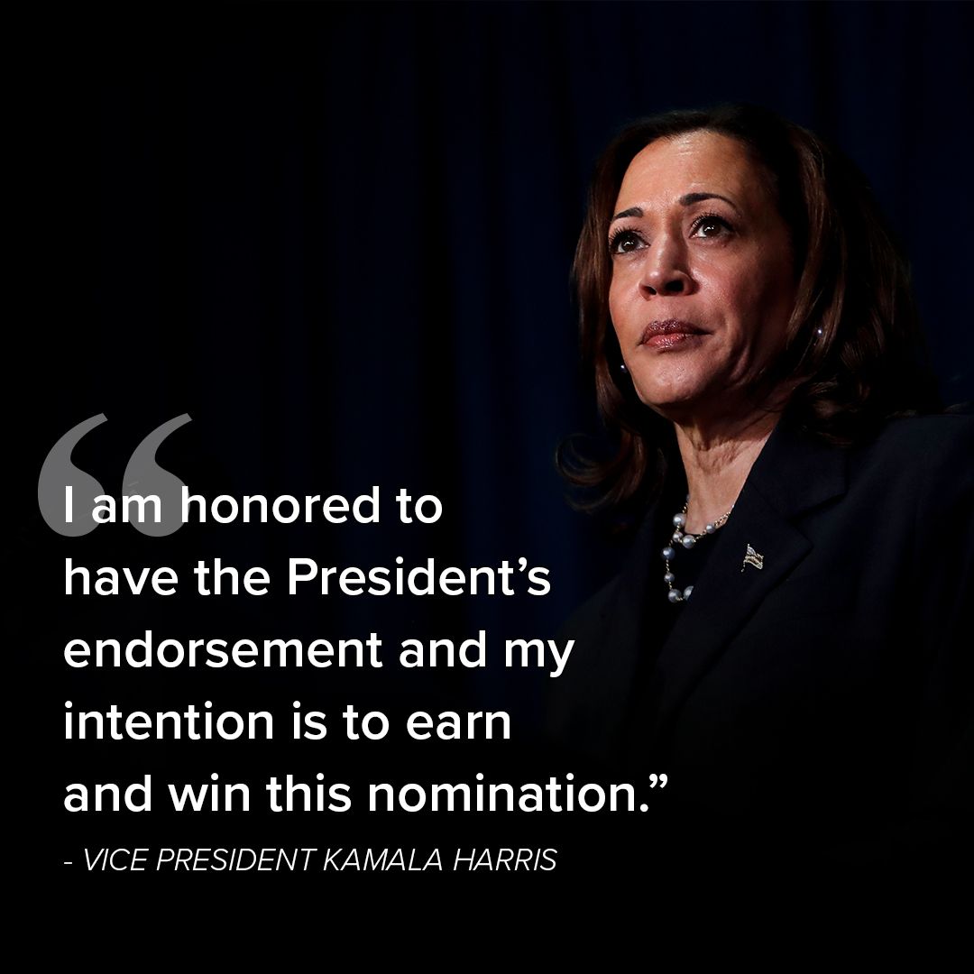 Vice President and Bay Area native Kamala Harris issued a statement Sunday afternoon after Joe Biden endorsed her to be the Democratic nominee for the 2024 Presidential Race. abc7ne.ws/4cPrvpk