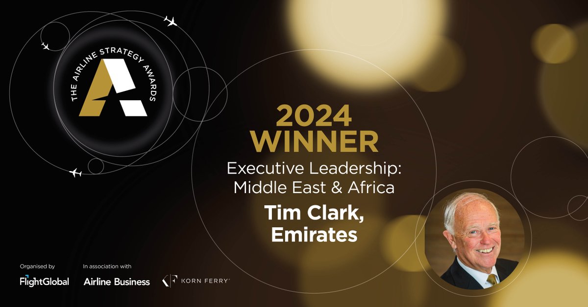 FlightGlobal's tweet photo. Congratulations to Tim Clark, Emirates winner of The Executive Leadership: Middle East & Africa award at the Airline Strategy Awards 2024 #ABStrats https://t.co/bVJF6lEibo