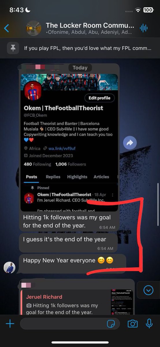TheLockerrRoom's tweet photo. Another #FootballTwitterSecrets testimonial from a member of TLRC is here 🥳🥳
Congrats to @FCB_Okem on Smashing your standard 1k football Audience after taking the FTS course! 👏🏽👏🏽
It’s not rocket science. You can also get your own testimonies https://t.co/IEaJkLkRrS