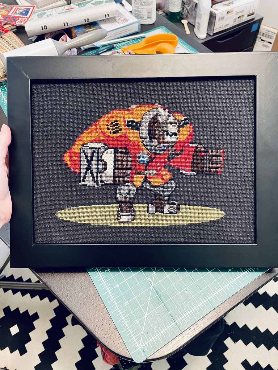ChickNugs's tweet photo. In honor of #Evo2024 I figured I’d share this Potemkin crossstitch I did for my friend @Terbooh , the “grappler’s grappler”, playing with him has helped me become such a better player! It took 7,408 stitches and many hours, I finished it while watching #FrostyFaustings lol #GGST https://t.co/4YEiFeQspr