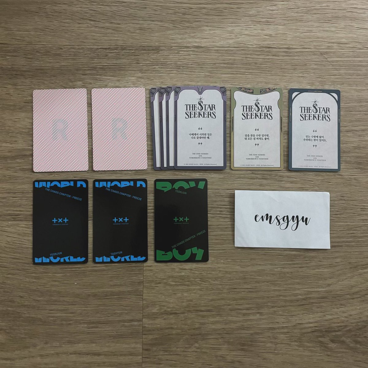 emsgyu's tweet photo. [wts] txt photocards

📍 usa based, ww ok!
☁️ read carrd info + rules first
☁️ please dm if interested!
☁️ prices below (in $ usd) + shipping

availability:
4 / 4 / 2 (x4 left) / 2 / 2
4 / 4 / 4

🏷 wts txt tomorrow x together photocard pc pcs yeonjun student id kpop sale wtt https://t.co/36157FjKuo