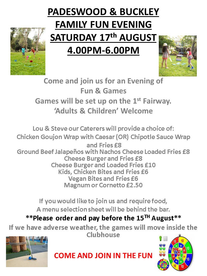 Some fun events coming to the club in August, the sheet for the golfer non golfer can be found next to bar on the left.