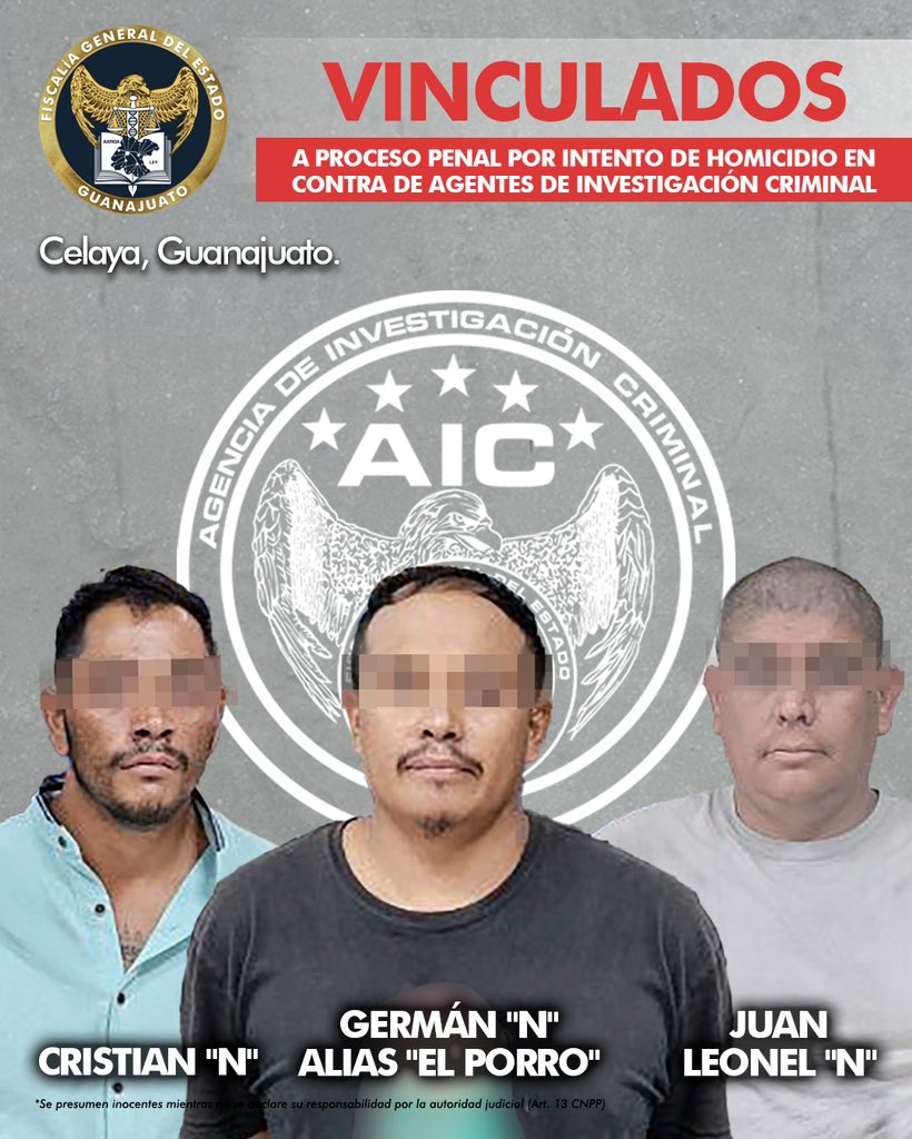 FGEGUANAJUATO's tweet photo. #FGEInforma

LA #FISCALÍAGUANAJUATO LOGRÓ DESARTICULAR CÉLULA DELICTIVA Y  CAPTURAR A SU LÍDER CRIMINAL, OPERABAN EN LA ZONA LAJA-BAJÍO

La captura del capo criminal se logró derivado de los trabajos de investigación encabezados por la Fiscalía de Guanajuato por el ataque a agentes de @AIC_Guanajuato registrado el 10 de julio de 2024, a un costado de la carretera Panamericana Celaya – Salamanca.

Un Agente del Ministerio Público integró en la carpeta de investigación diversas pruebas, cuyo valor probatorio permitió que los inculpados fueran vinculados a proceso penal por el delito de homicidio en agravio de servidores públicos en grado de tentativa y permanecerán en prisión.

Importante es mencionar que diversas investigaciones siguen su curso para establecer en cuáles eventos delictivos han participado los inculpados.