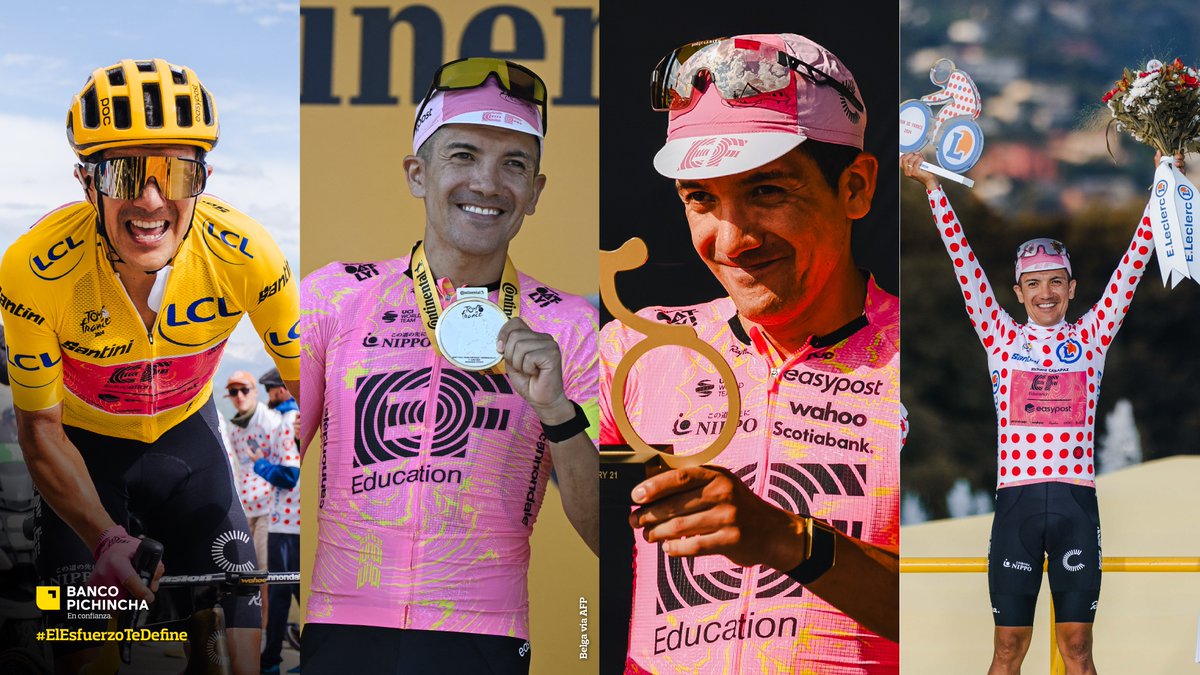 BancoPichincha's tweet photo. ¡Qué grande eres @RichardCarapazM! 🚵🏻🇪🇨
¡Qué gran #TourDeFrancia2024 nos has hecho vivir!
💛 Luciste el maillot amarillo 
⚪🔴 Eres el Rey de la Montaña ⛰️
🏅 Ganaste la etapa 17 
💪🏻 Has sido el corredor más combativo de todo el #TDF2024 
#ElEsfuerzoTeDefine https://t.co/7Ci0wPFANs