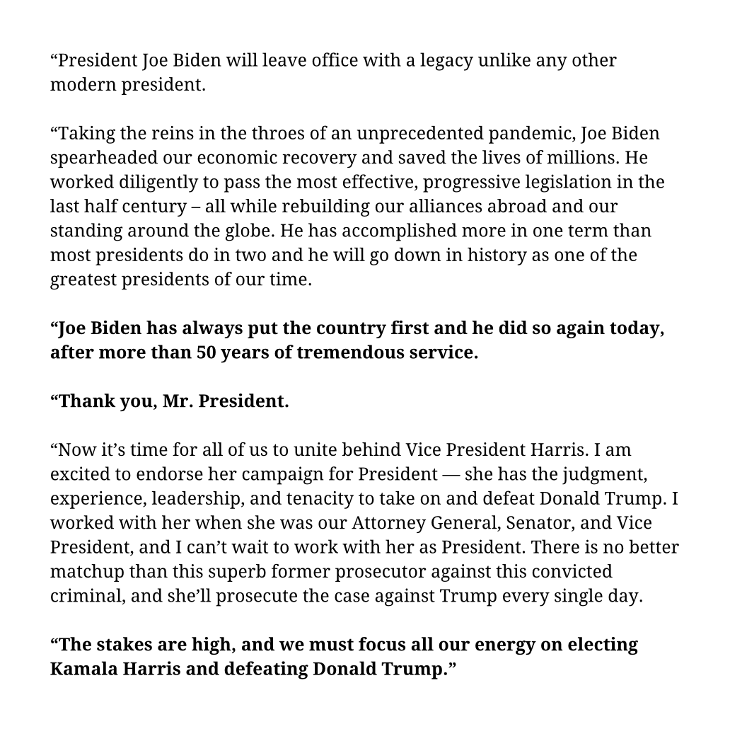 Adam Schiff (@adamschiff) on Twitter photo Joe Biden will go down in history as one of the greatest presidents of our time. He led our nation out of a deadly pandemic and rescued our economy.
I am excited to endorse <a href="/KamalaHarris/">Kamala Harris</a> for President, and give her my full support!
Let's go win: secure.actblue.com/donate/social-… Joe Biden will go down in history as one of the greatest presidents of our time. He led our nation out of a deadly pandemic and rescued our economy.
I am excited to endorse <a href="/KamalaHarris/">Kamala Harris</a> for President, and give her my full support!
Let's go win: secure.actblue.com/donate/social-…