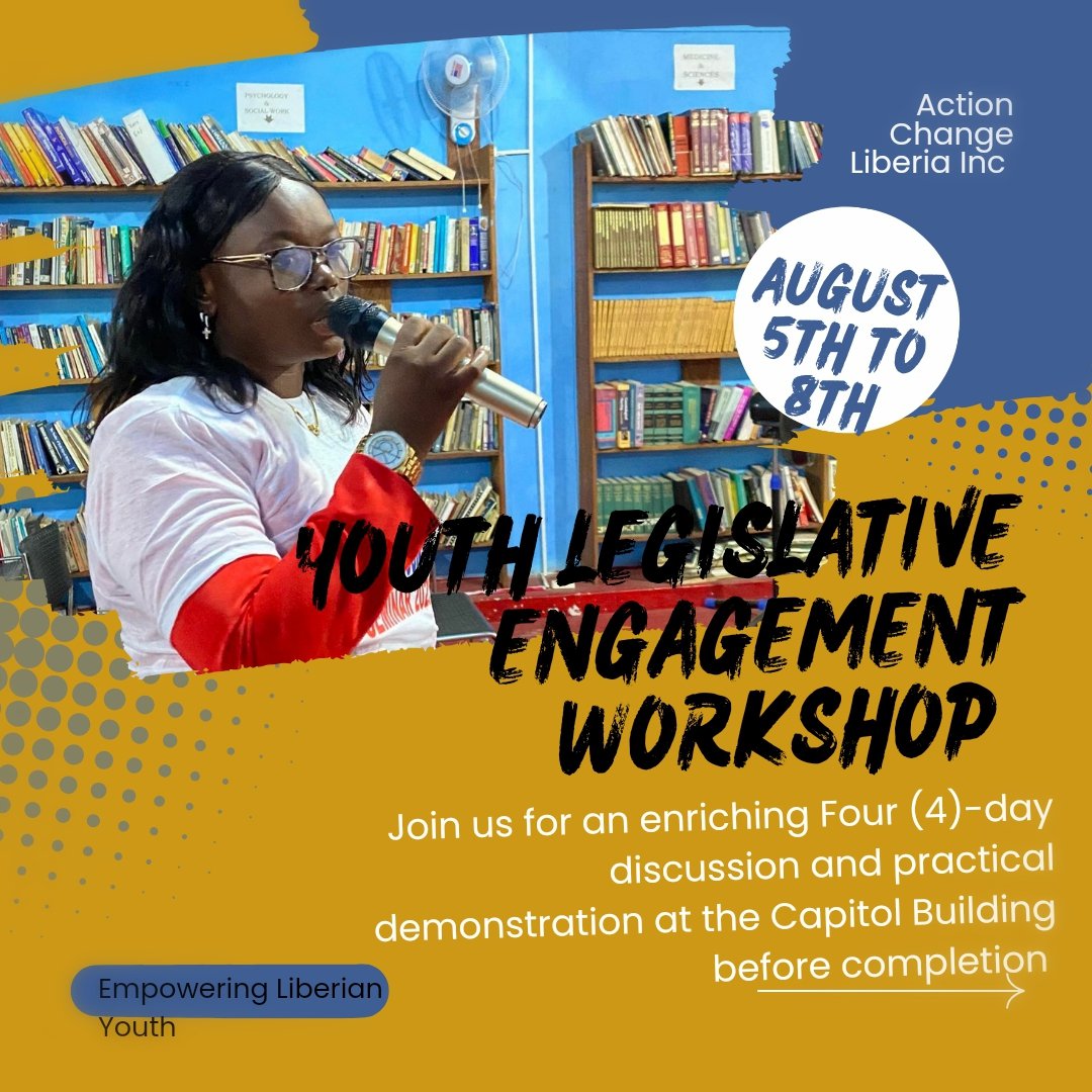 ActionChangeLIB's tweet photo. Action Change Liberia Inc Presents a Four days Youth Legislative Engagement Workshop. An intensive learning space and practical at the House of Legislature before closing.
@UN 
@HRC 
@HRC https://t.co/jpIa1Ffwcg