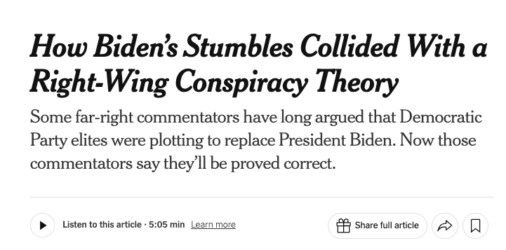 balajis's tweet photo. Biden's senility was disinformation.
It was cheap fakes.
It was conspiracy theory!
Until, once again, it became conspiracy reality. https://t.co/YzESXGEa2S