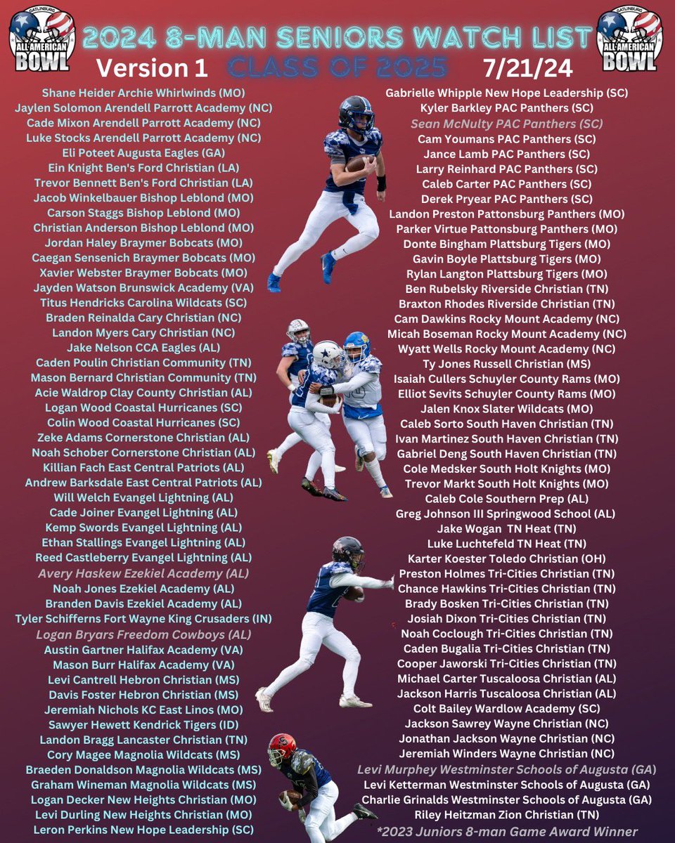 Gatlinburg All American Series (@gatlinburgbowl) on Twitter photo Thanks once again to <a href="/8ManExtreme/">8-Man Extreme</a> for having us on Extreme Talk today to reveal Version 1 of the C/O 2025 8-man Watch List! Thanks once again to <a href="/8ManExtreme/">8-Man Extreme</a> for having us on Extreme Talk today to reveal Version 1 of the C/O 2025 8-man Watch List!