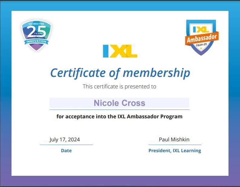 So excited for another year as an #IXLAmbasador Thank you <a href="/IXLLearning/">IXL Learning</a> ❤️ I’m looking forward to year 2 of representing the most effective and efficient learning platform I’ve ever used!