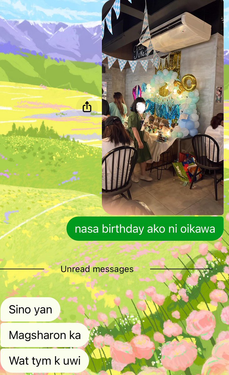 dprtoru's tweet photo. another core memory from @OikawaCSE’s day 1 event 😭 mom asked me ano oras ako uwi &amp; nasan ako; here’s our convo LOL 

(unfortunately puro papel lang na-sharon ko 😭😭)

#OikawaGoing30 https://t.co/Ax0WFa6kLx