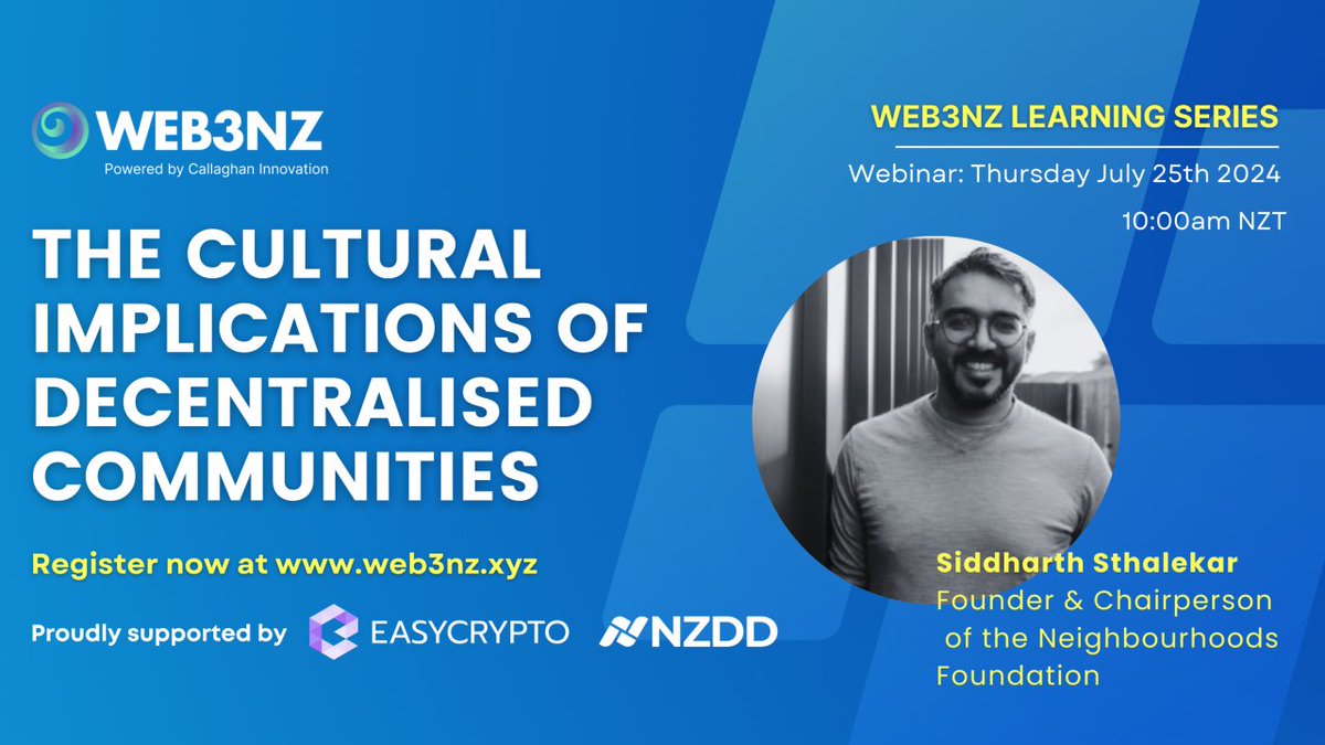 Join us this week with Siddharth Sthalekar from Neighbourhoods to delve into the cultural implications of decentralising collaboration, and understand how blockchain innovations can propel online communities.
web3nz.circle.so/c/upcoming-eve…