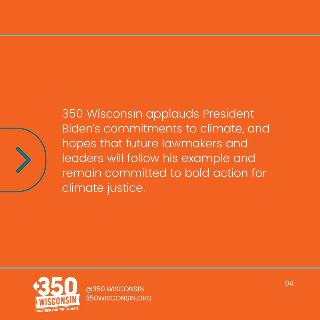 350 Wisconsin celebrates President Biden's contributions to climate action, and calls on all future lawmakers and leaders to follow his example and remain committed to bold action for climate justice. #climate #Biden #ClimateAction #ClimateJustice